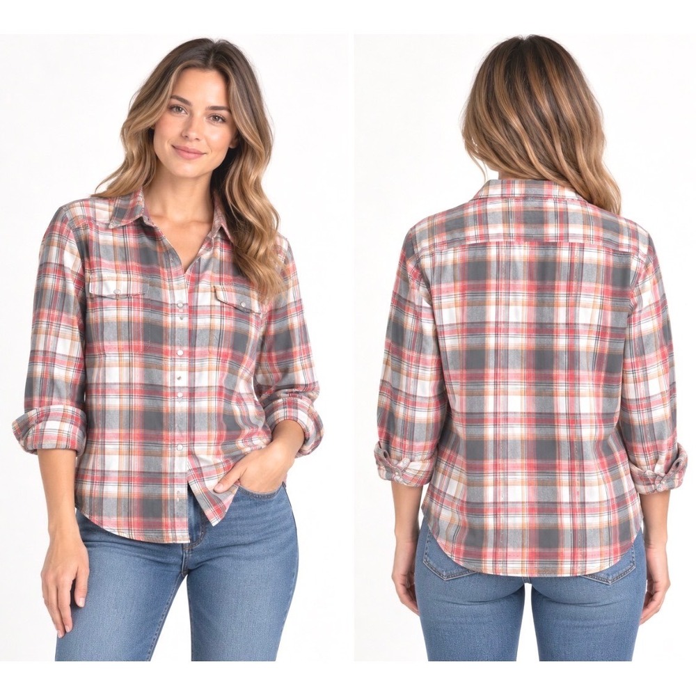 VT Wrangler Wrancher Women's L Pearl Snap Western button Down Shirt Long Sleeve